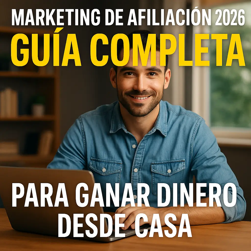 Imagen de un emprendedor digital trabajando desde casa en 2026, aplicando estrategias de marketing de afiliación automatizado para generar ingresos pasivos online.